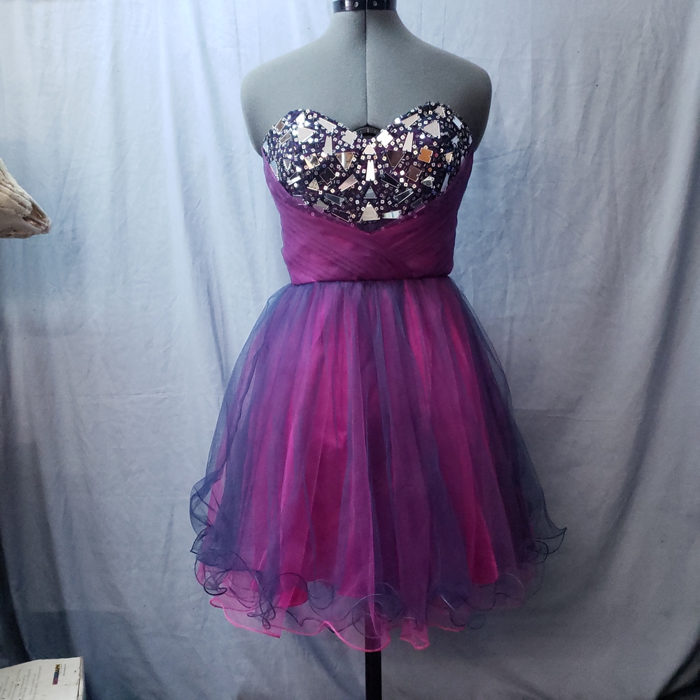 Strapless Purple and Pink Mini Dress